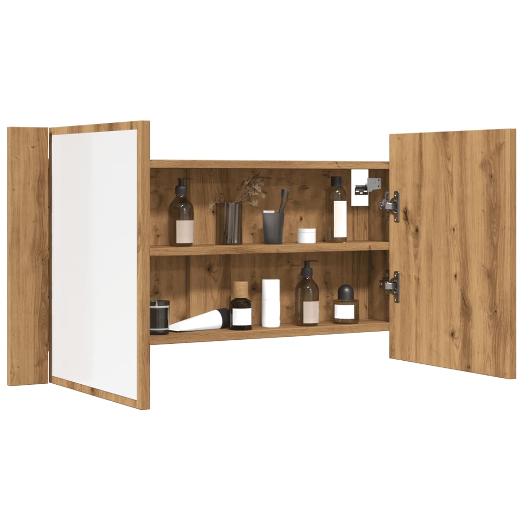 vidaXL LED-Spiegelschrank Artisan-Eiche 90x12x45 cm Holzwerkstoff