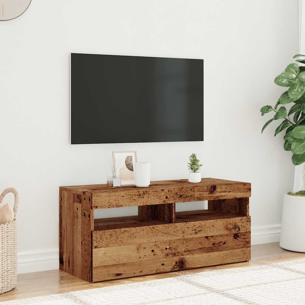 vidaXL TV-Schrank mit LED-Leuchten Altholz-Optik 90x35x40 cm