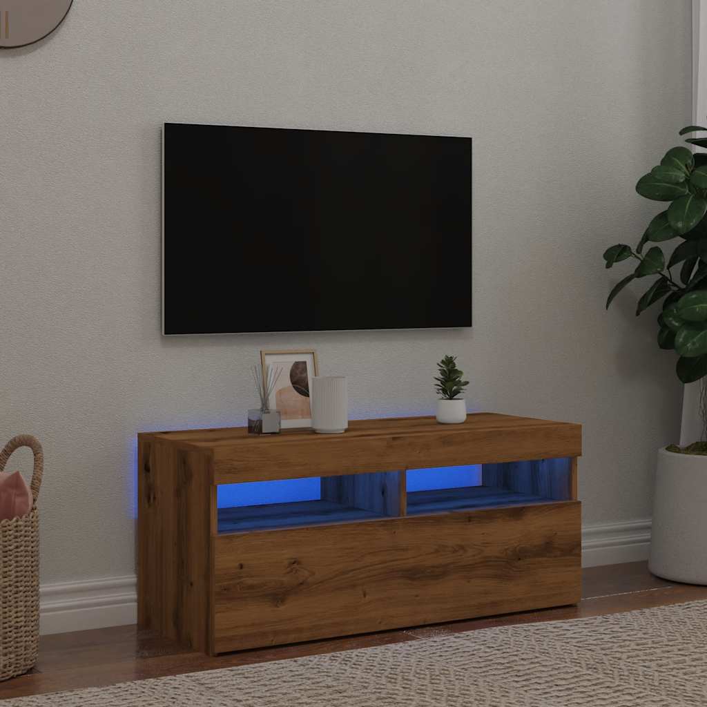 vidaXL TV-Schrank mit LED-Leuchten Artisan-Eiche 90x35x40 cm