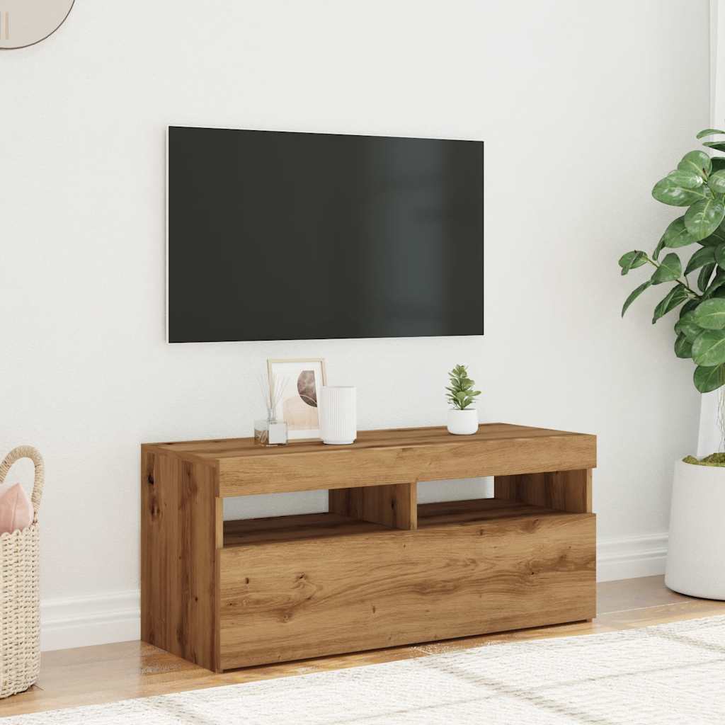 vidaXL TV-Schrank mit LED-Leuchten Artisan-Eiche 90x35x40 cm