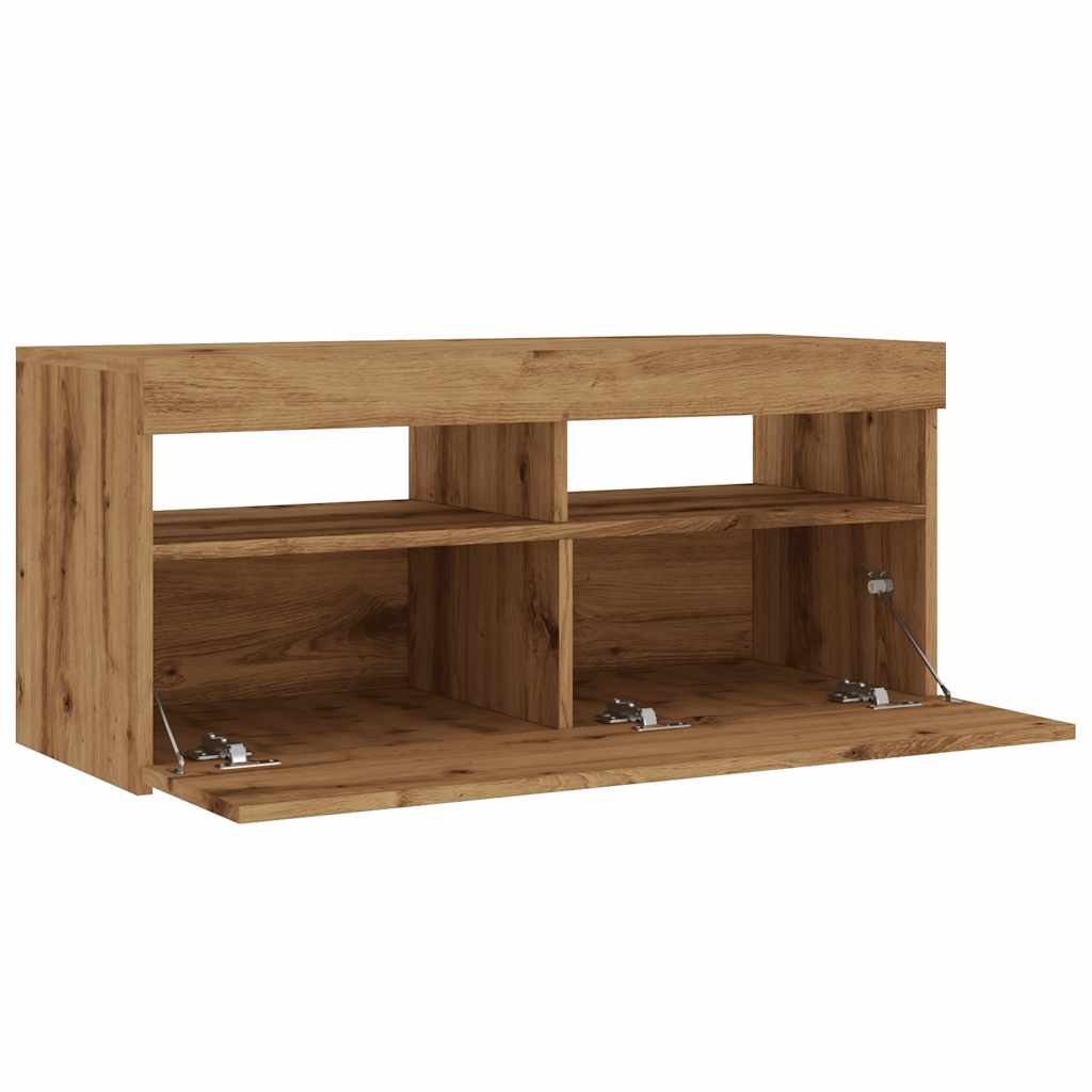 vidaXL TV-Schrank mit LED-Leuchten Artisan-Eiche 90x35x40 cm