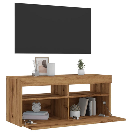 vidaXL TV-Schrank mit LED-Leuchten Artisan-Eiche 90x35x40 cm