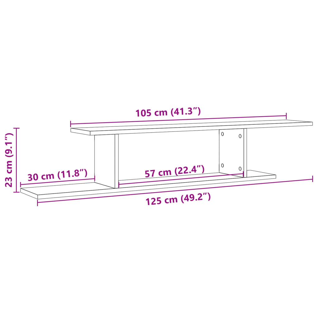 vidaXL TV-Wandregal Artisan-Eiche 125x18x23 cm Holzwerkstoff