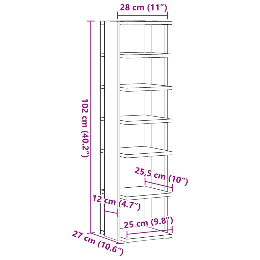 vidaXL Schuhschrank Altholz-Optik 28x27x102 cm Holzwerkstoff