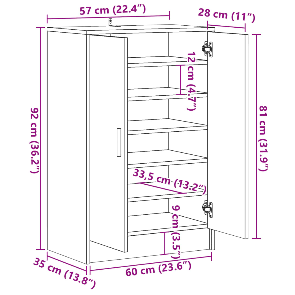 vidaXL Schuhschrank Altholz-Optik 60x35x92 cm Holzwerkstoff