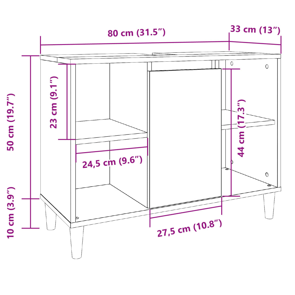 vidaXL Badschrank Sonoma-Eiche 80x33x60 cm Holzwerkstoff