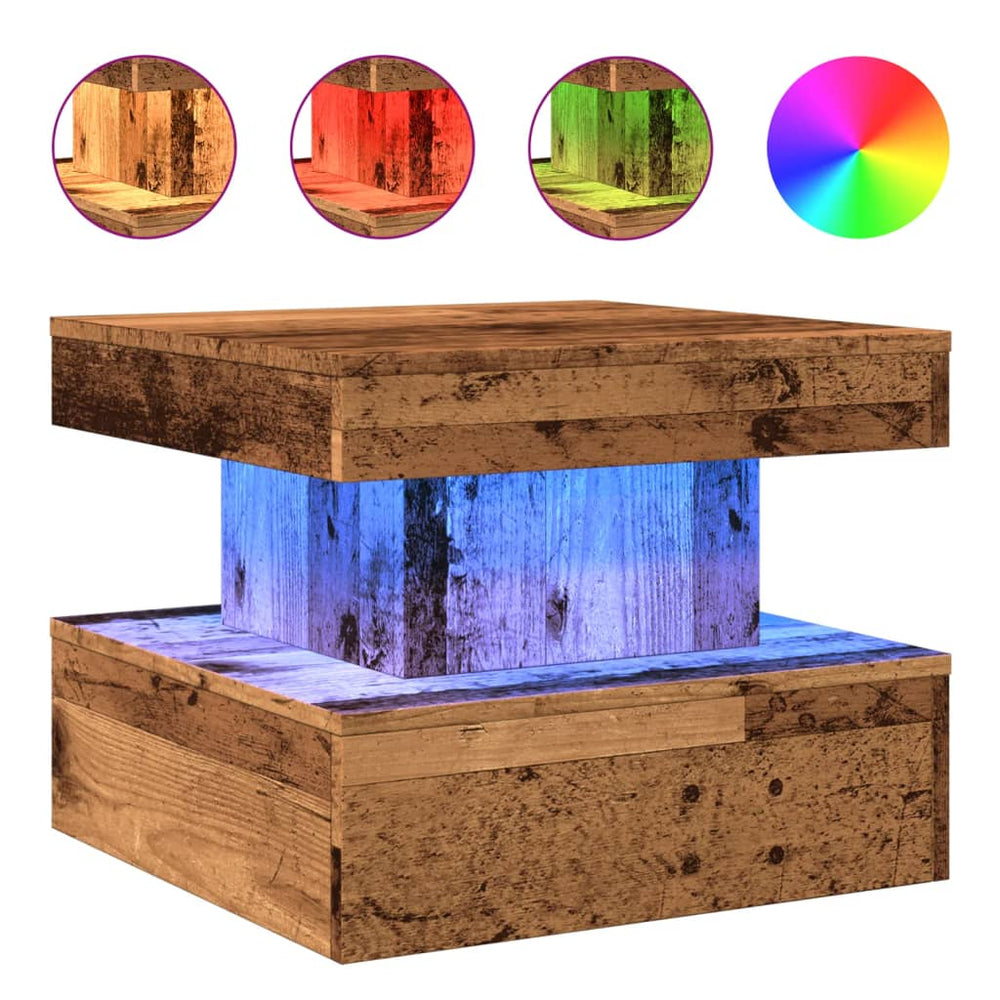 Couchtisch mit LED-Leuchten Altholz-Optik 50x50x40 cm VIDAXL