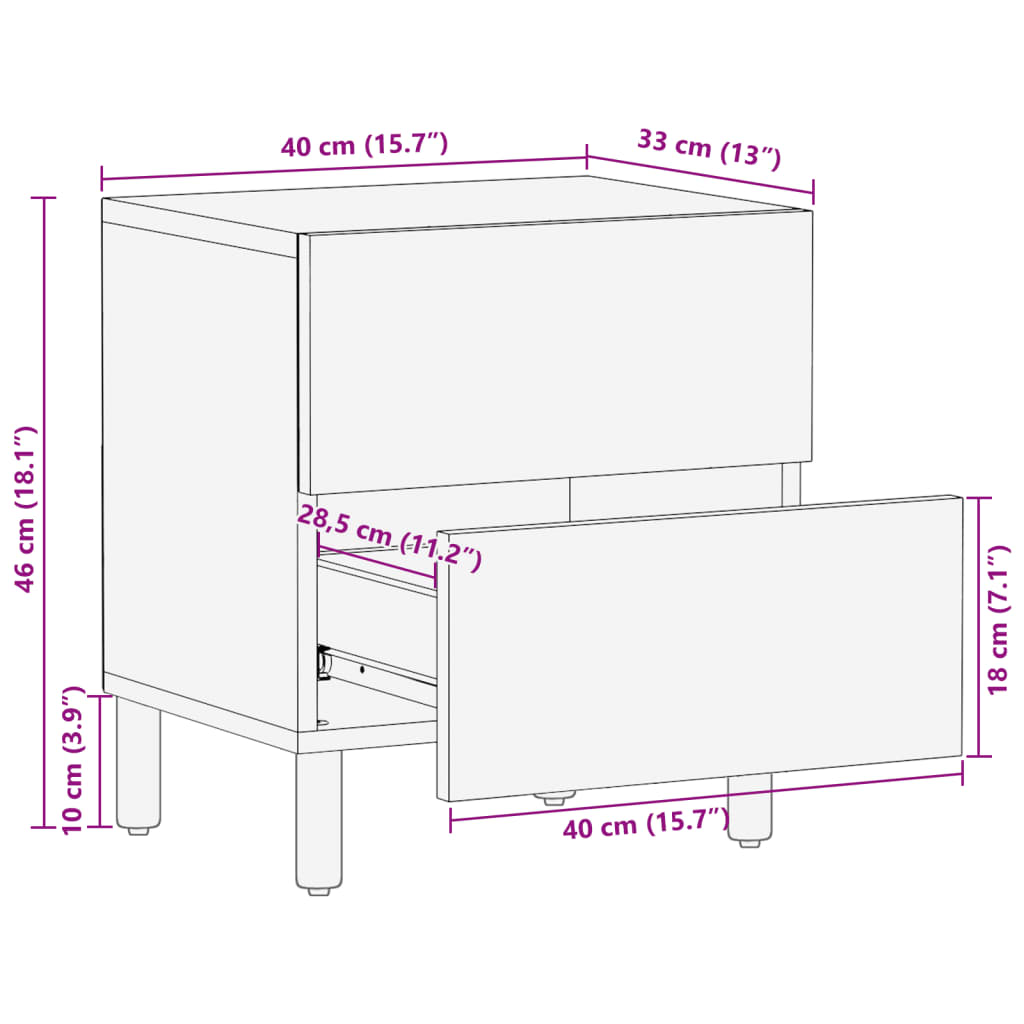 vidaXL Nachttisch Schwarz 40x33x46 cm Massivholz Mango