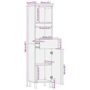 Badschrank Schwarz 38x33x160 cm Massivholz Mango