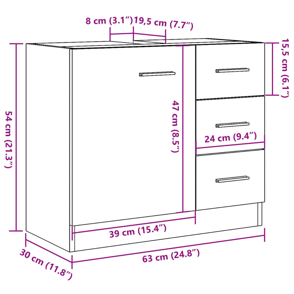 Waschbeckenunterschrank Betongrau 63x30x54 cm Holzwerkstoff VIDAXL