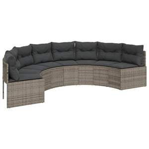 vidaXL Gartensofa mit Tisch und Kissen Halbrund Grau Poly Rattan