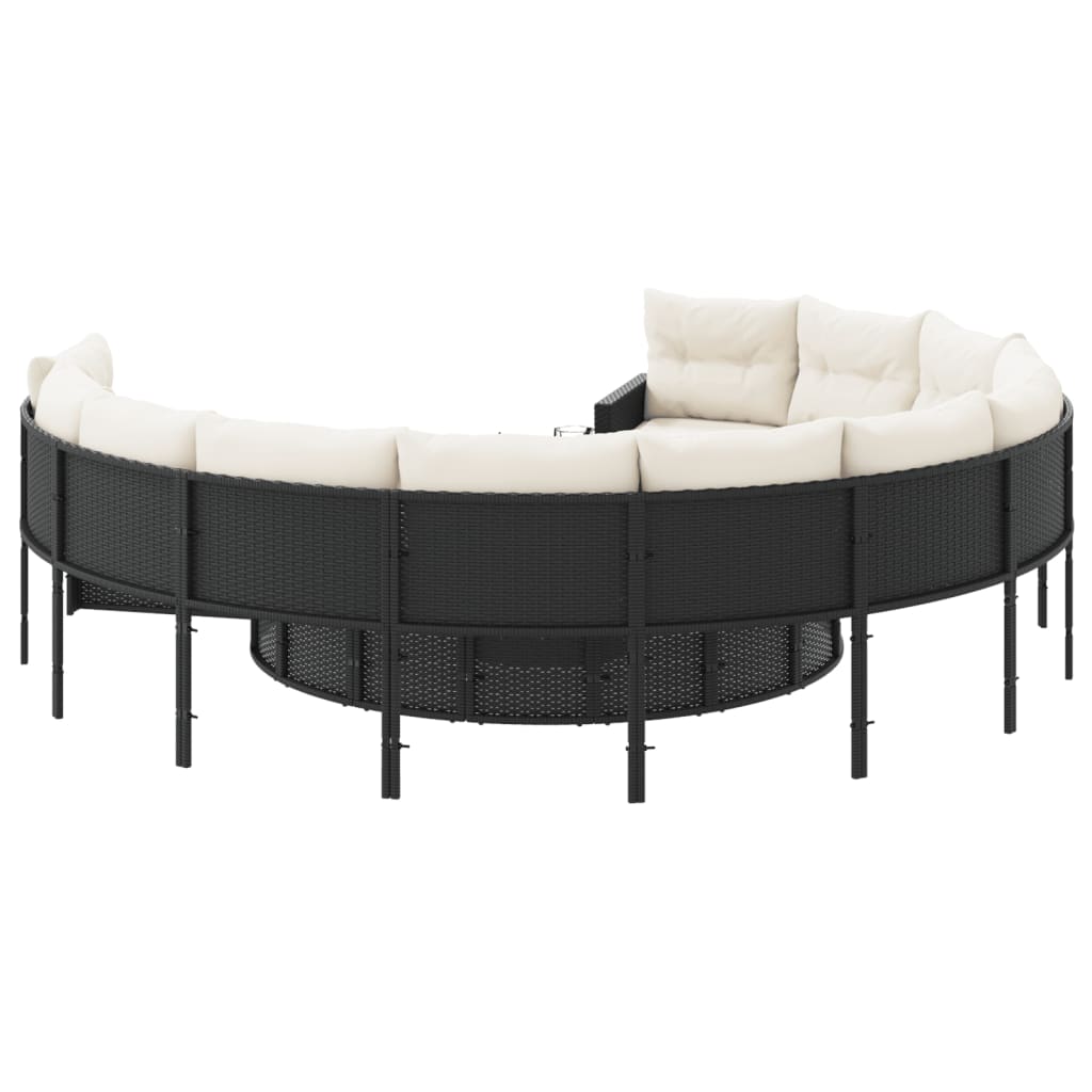 vidaXL Gartensofa mit Kissen Rund Schwarz Poly-Rattan