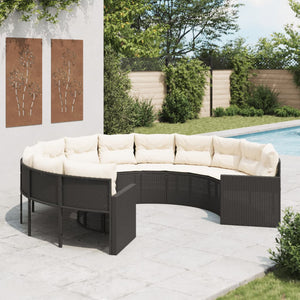 vidaXL Gartensofa mit Kissen Rund Schwarz Poly-Rattan