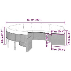 vidaXL Gartensofa mit Kissen Rund Beige Poly-Rattan