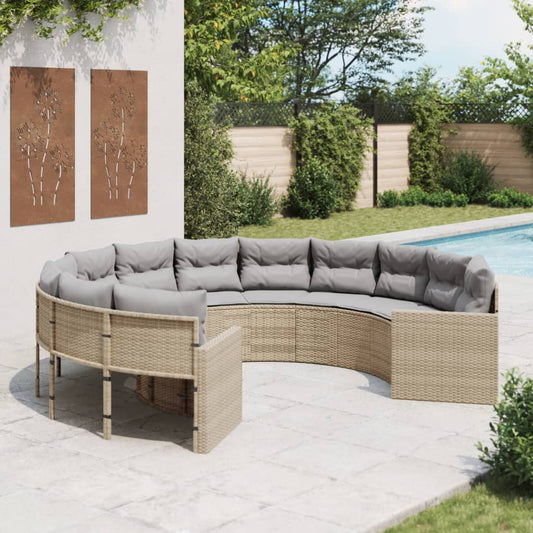 Gartensofa mit Kissen Rund Beige Poly-Rattan