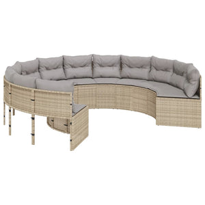 vidaXL Gartensofa mit Tisch und Kissen Rund Beige Poly-Rattan