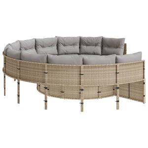 vidaXL Gartensofa mit Tisch und Kissen Rund Beige Poly-Rattan