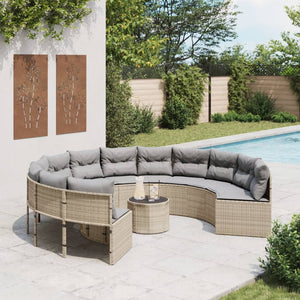 vidaXL Gartensofa mit Tisch und Kissen Rund Beige Poly-Rattan