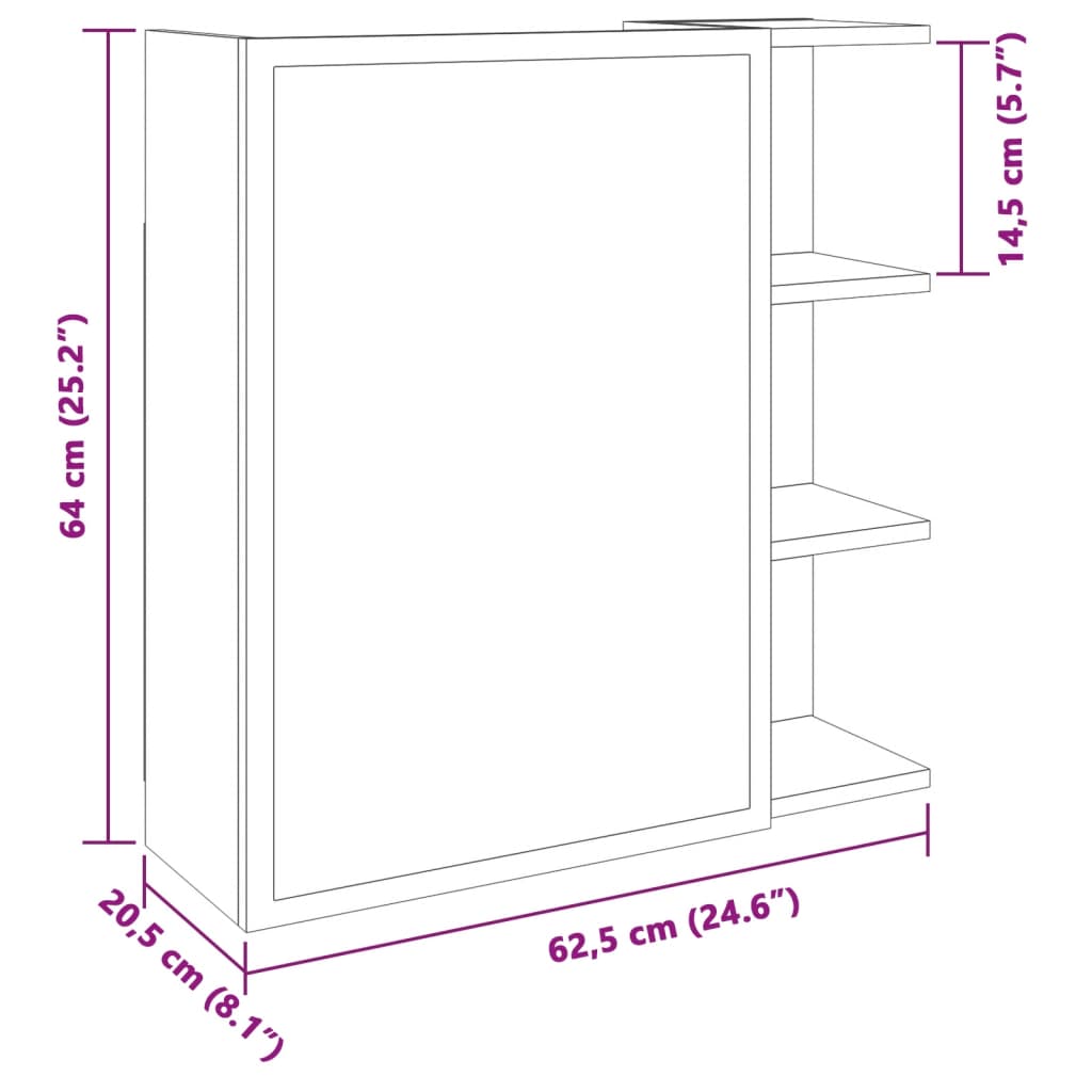 vidaXL Bad-Spiegelschrank Sonoma-Eiche 62,5x20,5x64 cm Holzwerkstoff