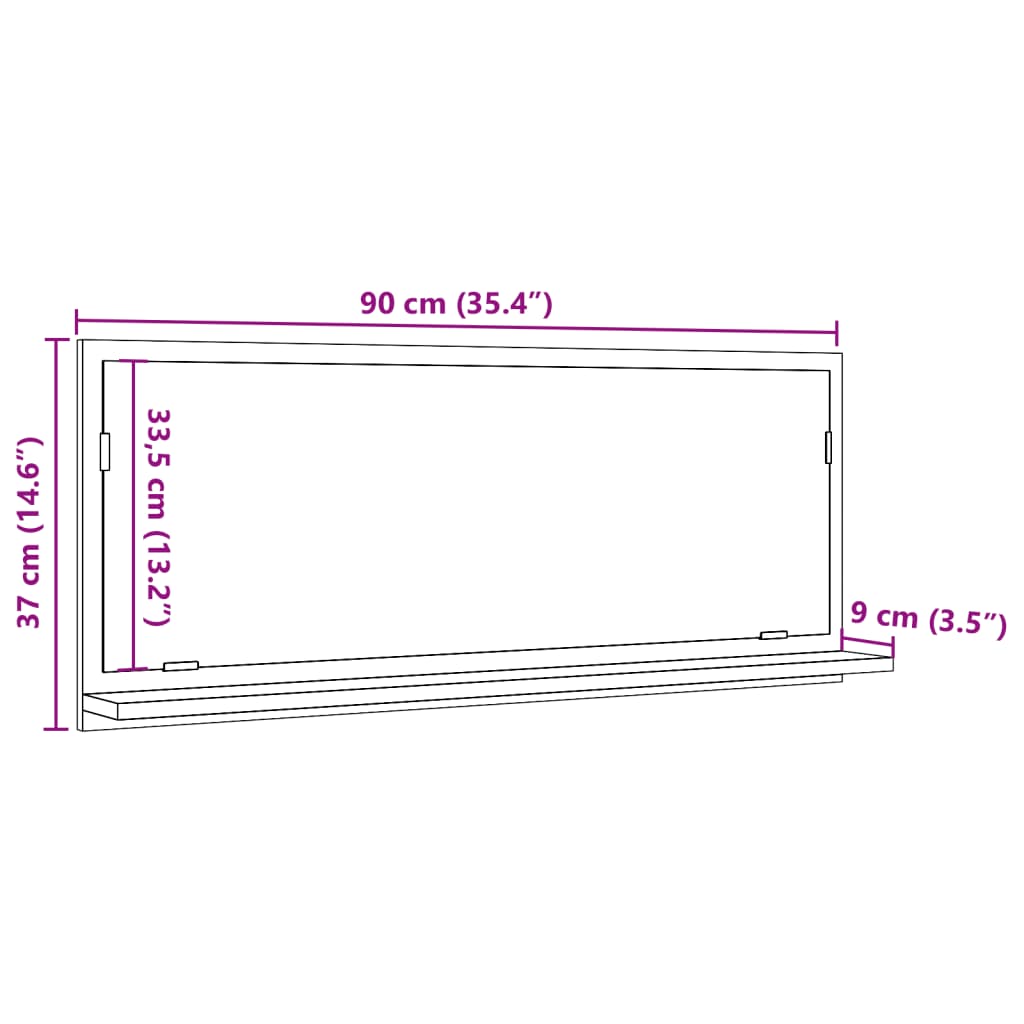 vidaXL Badspiegel mit Ablage Betongrau 90x11x37 cm Holzwerkstoff