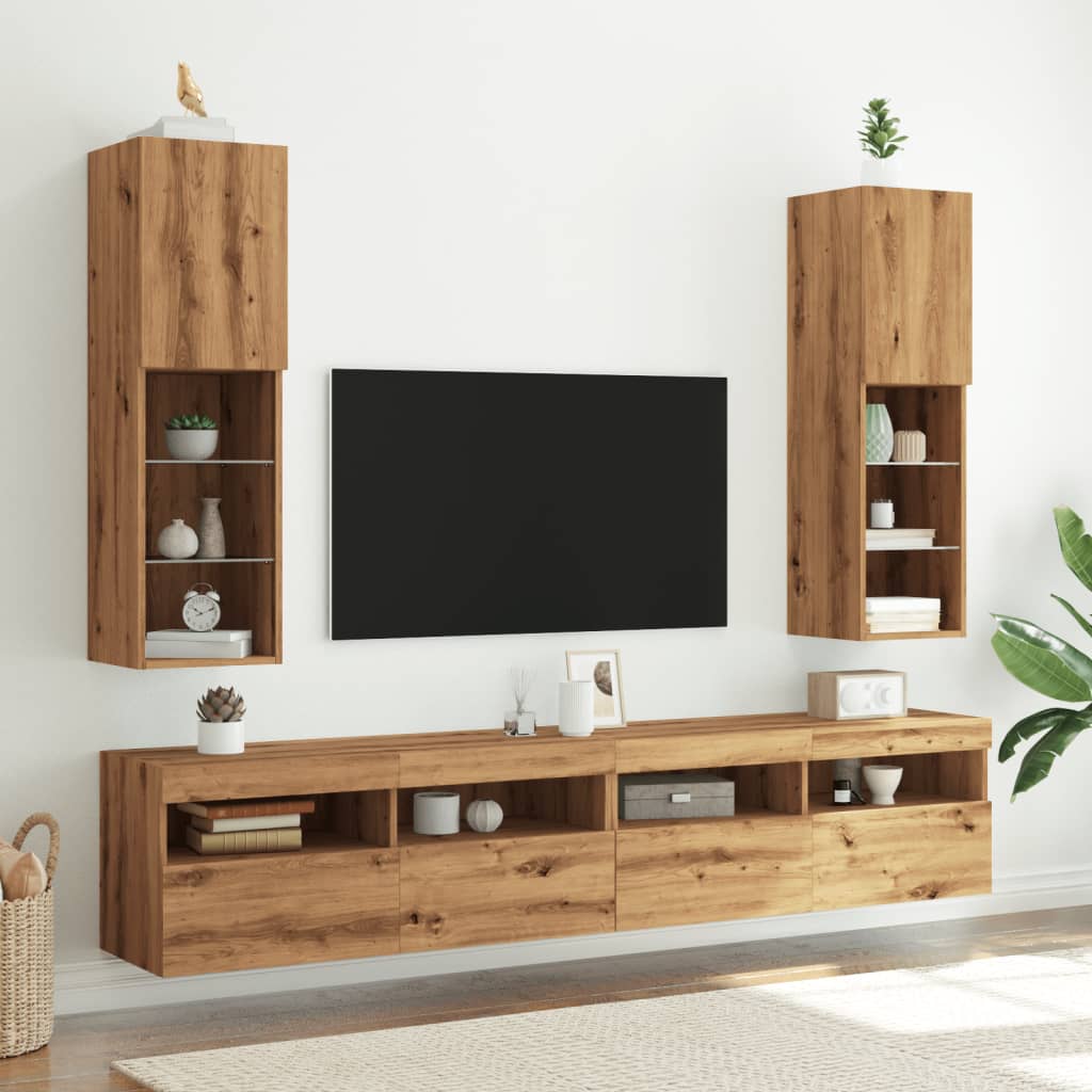 vidaXL TV-Schränke mit LED-Leuchten 2 Stk. Artisan-Eiche 30,5x30x102cm