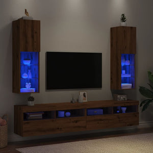 vidaXL TV-Schränke mit LED-Leuchten 2 Stk. Artisan-Eiche 30,5x30x102cm