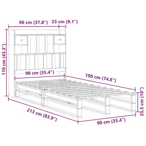 vidaXL Massivholzbett mit Regal ohne Matratze Wachsbraun 90x190 cm