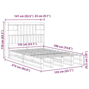 vidaXL Massivholzbett mit Regal ohne Matratze Weiß 135x190 cm Kiefer