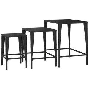 vidaXL Garten-Satztische 3 Stk. Schwarz Poly Rattan