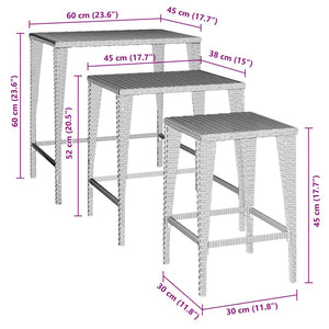 vidaXL Garten-Satztische 3 Stk. Braun Poly Rattan