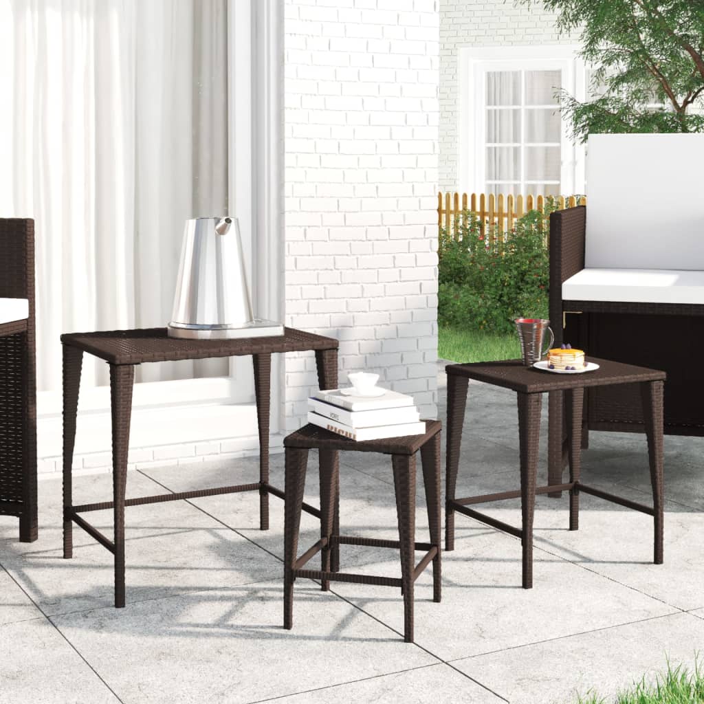 vidaXL Garten-Satztische 3 Stk. Braun Poly Rattan