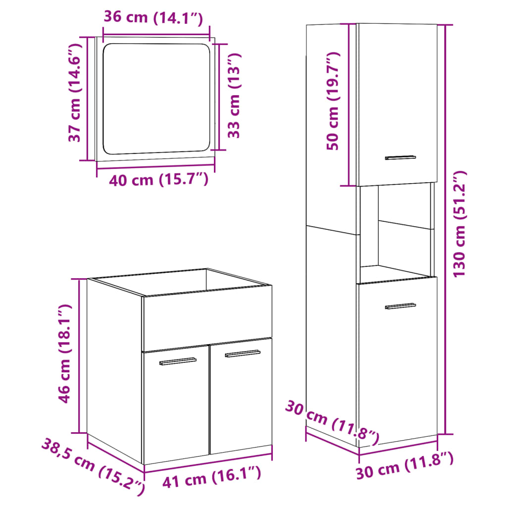 vidaXL 3-tlg. Badmöbel-Set Betongrau Holzwerkstoff