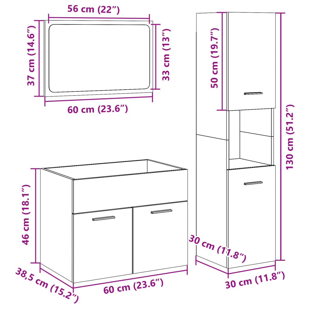 vidaXL 3-tlg. Badmöbel-Set Betongrau Holzwerkstoff