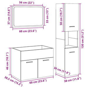 vidaXL 3-tlg. Badmöbel-Set Betongrau Holzwerkstoff