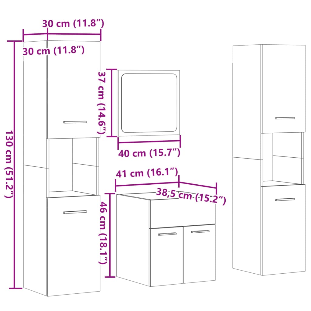 vidaXL 4-tlg. Badmöbel-Set Betongrau Holzwerkstoff