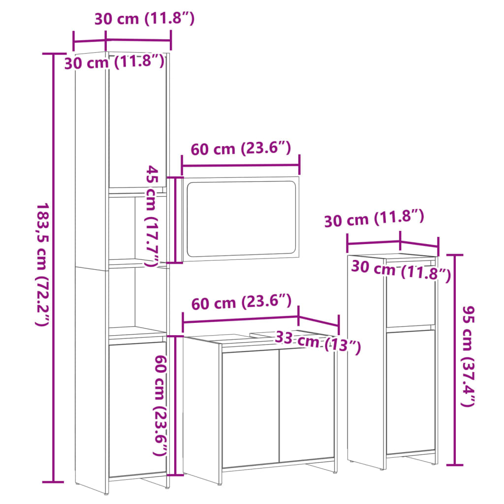 vidaXL 4-tlg. Badmöbel-Set Sonoma-Eiche Holzwerkstoff