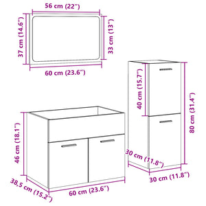 vidaXL 3-tlg. Badmöbel-Set Sonoma-Eiche Holzwerkstoff
