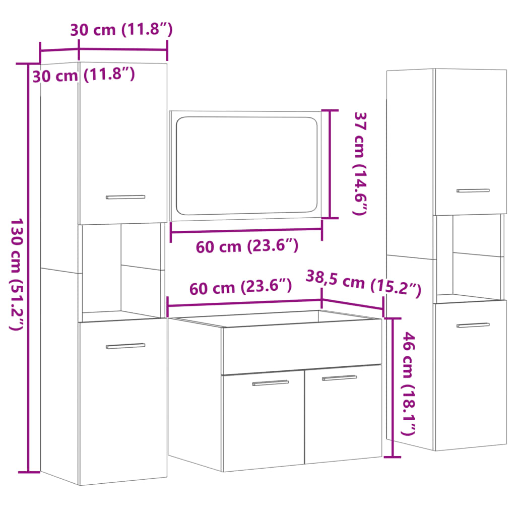 vidaXL 4-tlg. Badmöbel-Set Sonoma-Eiche Holzwerkstoff