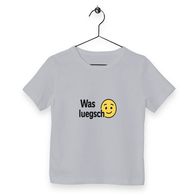 Kinder T-Shirt was luegsch? - vorderseite_heathergrau