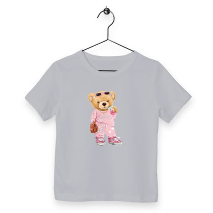 Kinder T-Shirt Teddy Pink Lady - vorderseite_heathergrau