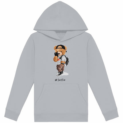 Kapuzenpulli Teddy Selfie - vorderseite_heidekrautgrau