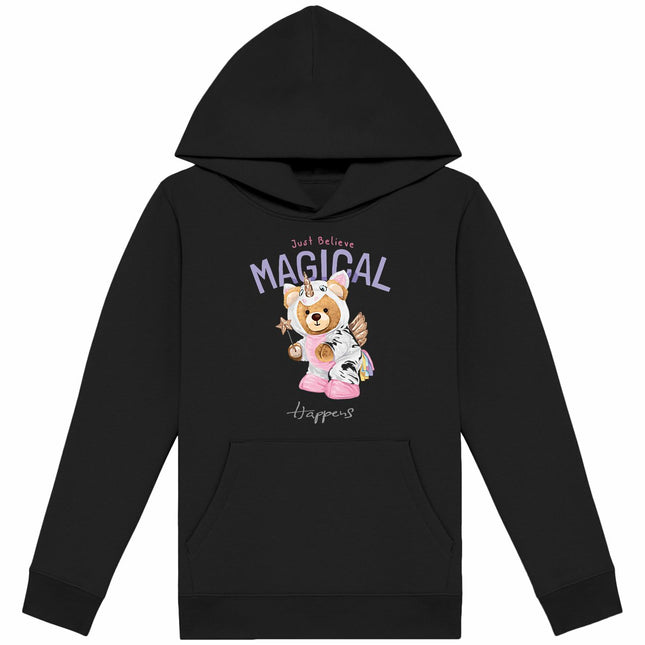 Kappuzenpulli Teddy Unicorn - vorderseite_schwarz