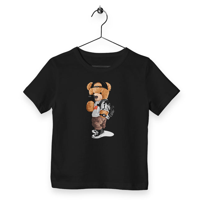 Kinder T-Shirt Teddy Selfie - vorderseite_schwarz