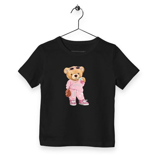 Kinder T-Shirt Teddy Pink Lady - vorderseite_schwarz