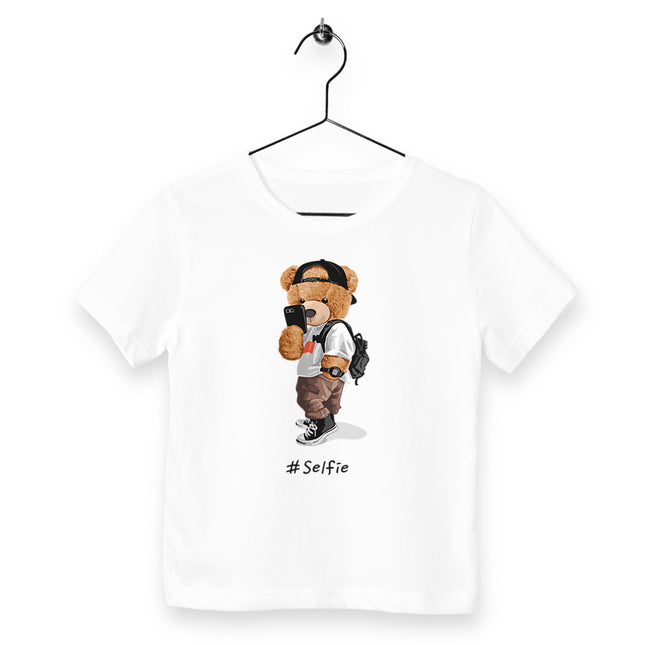 Kinder T-Shirt Teddy Selfie - vorderseite_weiß