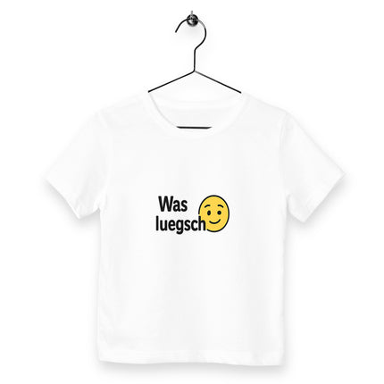 Kinder T-Shirt was luegsch? - vorderseite_weiß