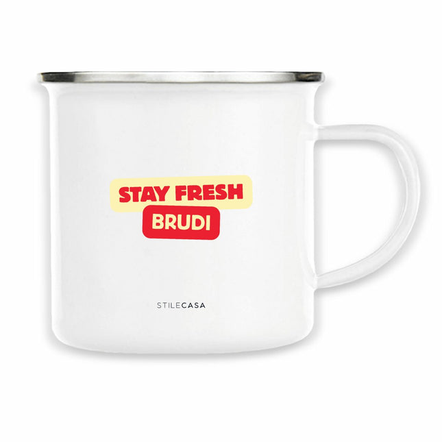 Emaille Tasse stay fresh - vorderseite_weiß